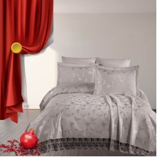 Dəst örtük + yastıq üzü Narlı 000972, şenil, boz, 240х260 sm