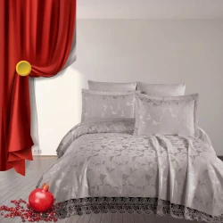 Dəst örtük + yastıq üzü Narlı 000972, şenil, boz, 240х260 sm