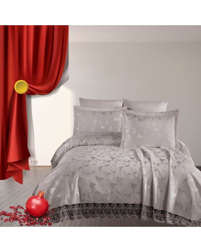 Dəst örtük + yastıq üzü Narlı 000972, şenil, boz, 240х260 sm
