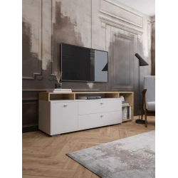 Тумба под ТВ 171x56x43 см, ЛДСП, белая/коричневая Тумба под ТВ 171x56x43 см, ЛДСП, белая/коричневая