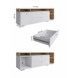 Тумба под ТВ 171x56x43 см, ЛДСП, белая/коричневая Тумба под ТВ 171x56x43 см, ЛДСП, белая/коричневая