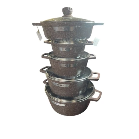 Набор кастрюль, гранит, коричневый, 10 предметов, кастрюли 20/24/28/32 см, сковорода 28 см