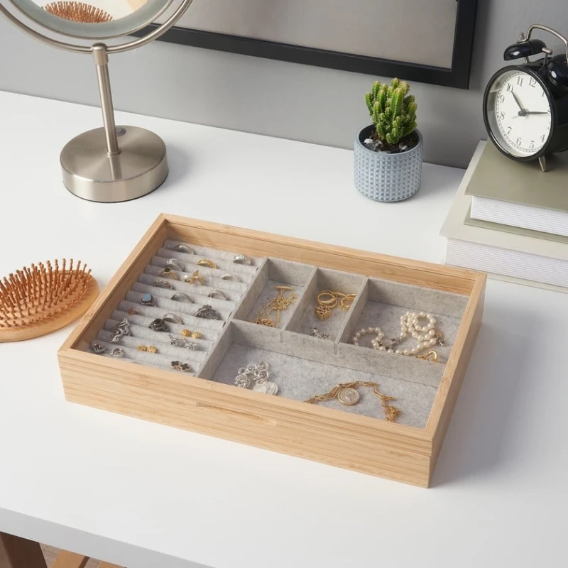 Органайзер для украшений IKEA Halsrem, с прозрачным акриловым пластиковым окном, бамбук, 33x22x6 см Органайзер для украшений IKEA Halsrem, с прозрачным акриловым пластиковым окном, бамбук, 33x22x6 см