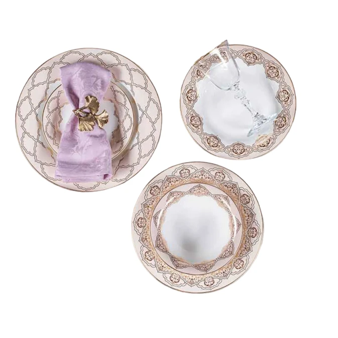 Набор столовой посуды Porland Glam 04ALM005676, 60 предметов, 12 персон, фарфор, золотистый