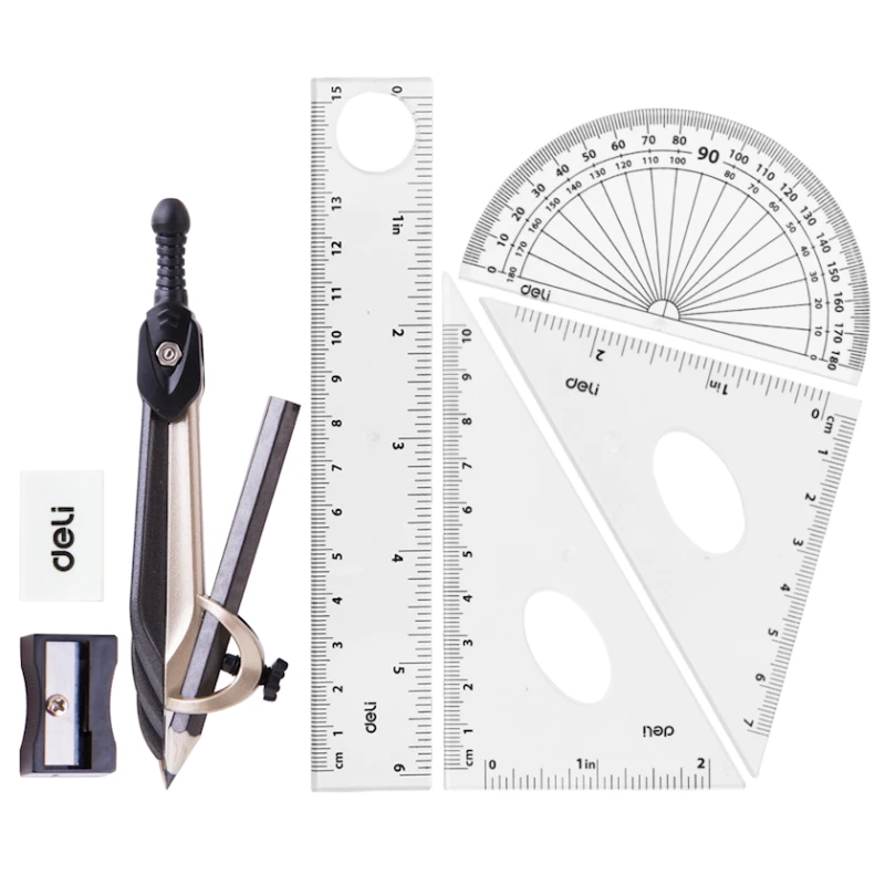 Готовальня Deli G30404, 8 предметов, 125 мм, черный/прозрачный