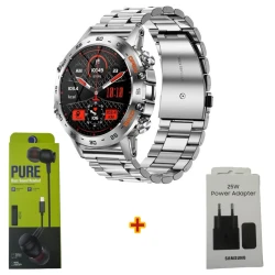 Умные часы Lemfo K52 Silver Steel + Подарок Проводные наушники Strap Pure + Сетевое зарядное устройство Samsung 25W