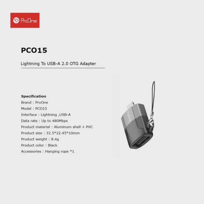 Переходник Proone PCO15 USB 3.0 to Lightning