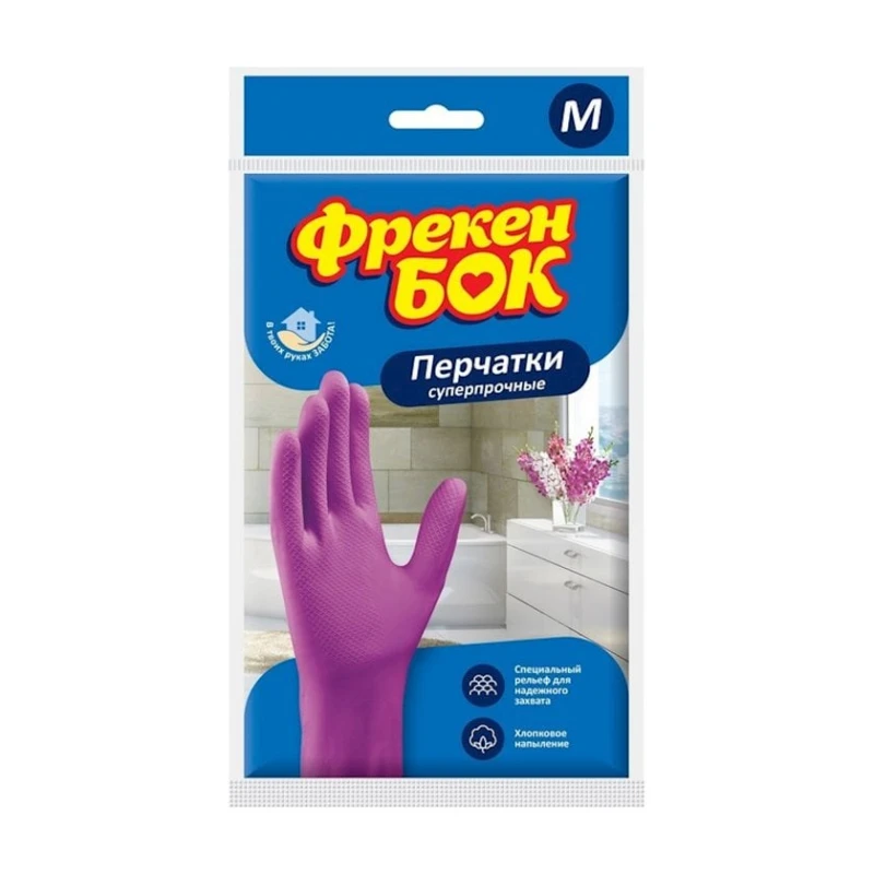 Перчатки хозяйственные Фрекен бок Универсальные суперпрочные размер M, 1 пара, латекс, розовый Перчатки хозяйственные Фрекен бок Универсальные суперпрочные размер M, 1 пара, латекс, розовый