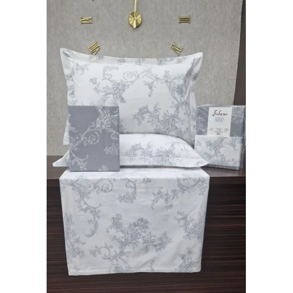 Комплект постельного белья Trend Cotton 00004477, пододеяльник 200x220 см, простыня 240x260 см, 2 наволочки 50x70 см, двуспальный, хлопок, белый/серый