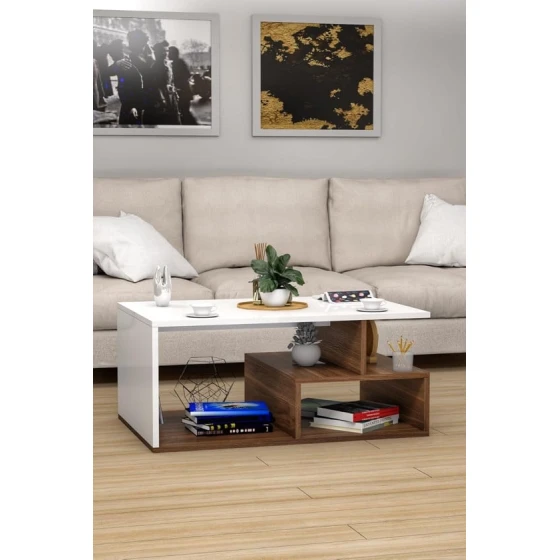 Журнальный стол ev_12116177, ламинат, белый/коричневый, 90x60x45 см