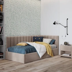 Односпальная кровать Art_tek_yataq (120) 54, ламинат/текстиль, бежевая, 200x85x120 см