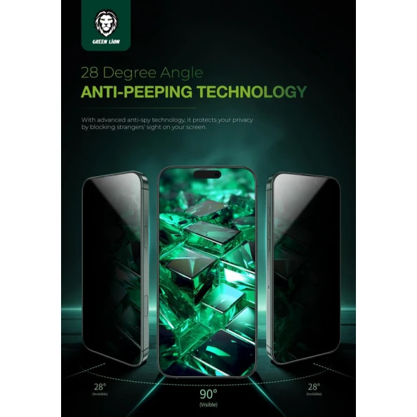 Qoruyucu şüşə Green Lion 3D Silicone Privacy Glass Apple iPhone 14/13 Pro/13 üçün Black - 6935100164014