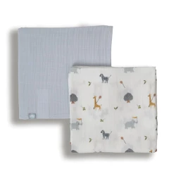 Набор пледов Funnababy Zoo, хлопок, белый/голубой, 90х90 см, 2 шт Набор пледов Funnababy Zoo, хлопок, белый/голубой, 90х90 см, 2 шт
