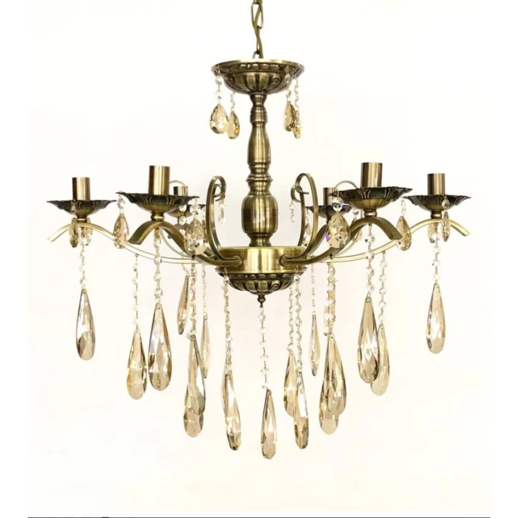 Люстра подвесная BR 158-6, E14, античное золото, 6 рожков, с хрустальными подвесками - BR 158-6 SADƏ Люстра подвесная BR 158-6, E14, античное золото, 6 рожков, с хрустальными подвесками - BR 158-6 SADƏ