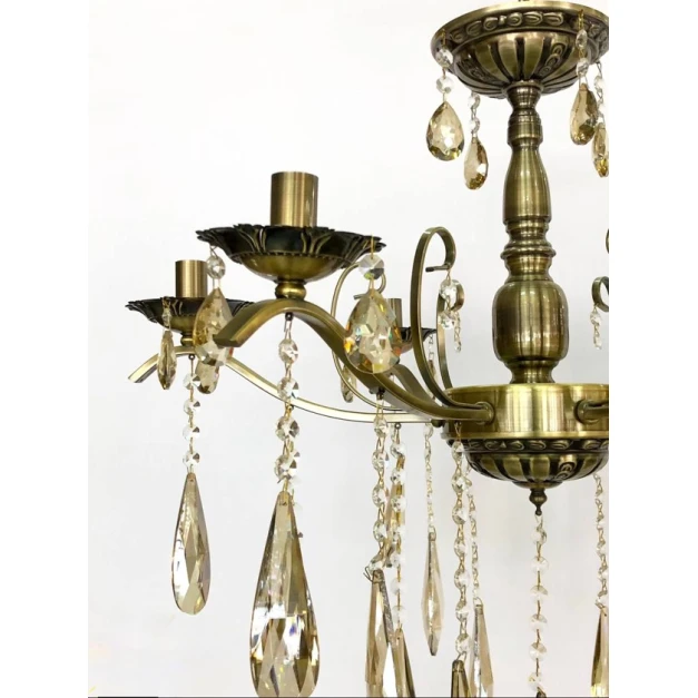 Люстра подвесная BR 158-6, E14, античное золото, 6 рожков, с хрустальными подвесками - BR 158-6 SADƏ Люстра подвесная BR 158-6, E14, античное золото, 6 рожков, с хрустальными подвесками - BR 158-6 SADƏ