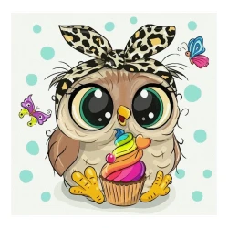 Karton üzərində konturlu qalın kətan Rosa Start Bayquş balası və keks, 20х20 sm, pambıq, akril