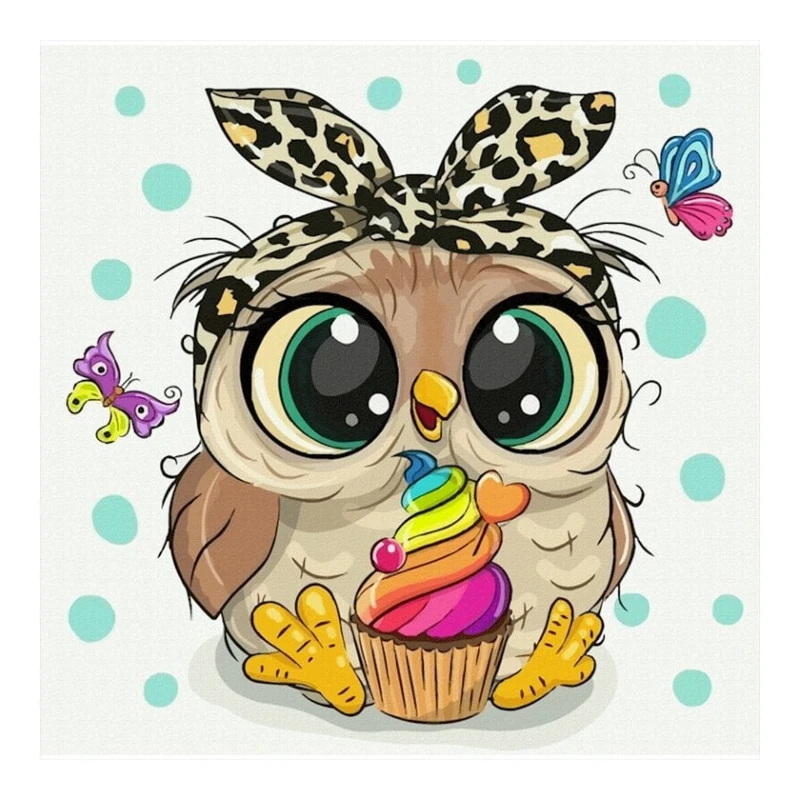 Холст на картоне с контуром Rosa Start Совенок и кекс, 20х20 см, хлопок, акрил