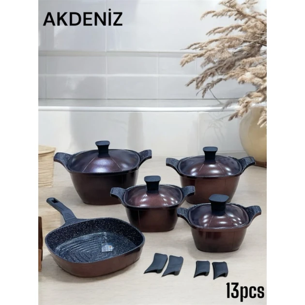 Набор кастрюль Akdeniz SHA-00006614, гранит, коричневый, 18/20/24/28 см, 13 шт Набор кастрюль Akdeniz SHA-00006614, гранит, коричневый, 18/20/24/28 см, 13 шт