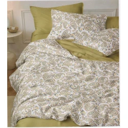 Комплект постельного белья First Home QQ-QQ-012, пододеяльник 160x220 см (2 шт), простыня 250x240 см, наволочка 50x70 см (2 шт), семейный, хлопок, зеленый/белый