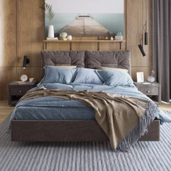 Двуспальная кровать Art_ikili_yataq 48, ламинат, коричневая, 200x200x120 см