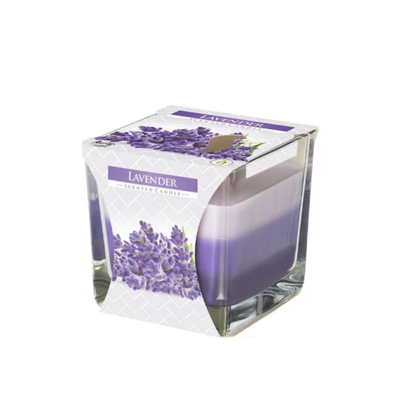 Ətirli şam Bispol Lavender, 8x8x8 sm, parafin, 32 saat yanma, bənövşəyi/bej