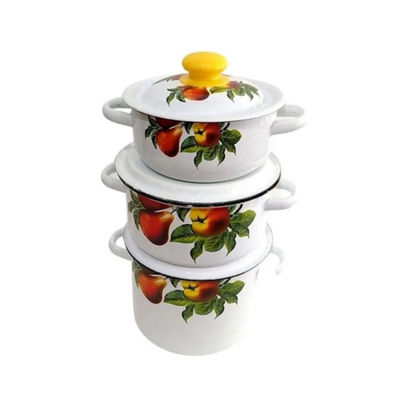 Набор кастрюль СтальЭмаль Дары лета N 30, 3 шт, эмалированная сталь, с крышкой, белый