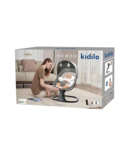 Uşaq yelləncəyi Kidilo, elektrik, portativ, Bluetooth pult ilə, sinxronizasiya funksiyası, 3 yelləncək sürəti, musiqili dinamikli, 5 nöqtəli, qəhvəyi, körpələr üçün - Kidilo SG415-007 коричневая