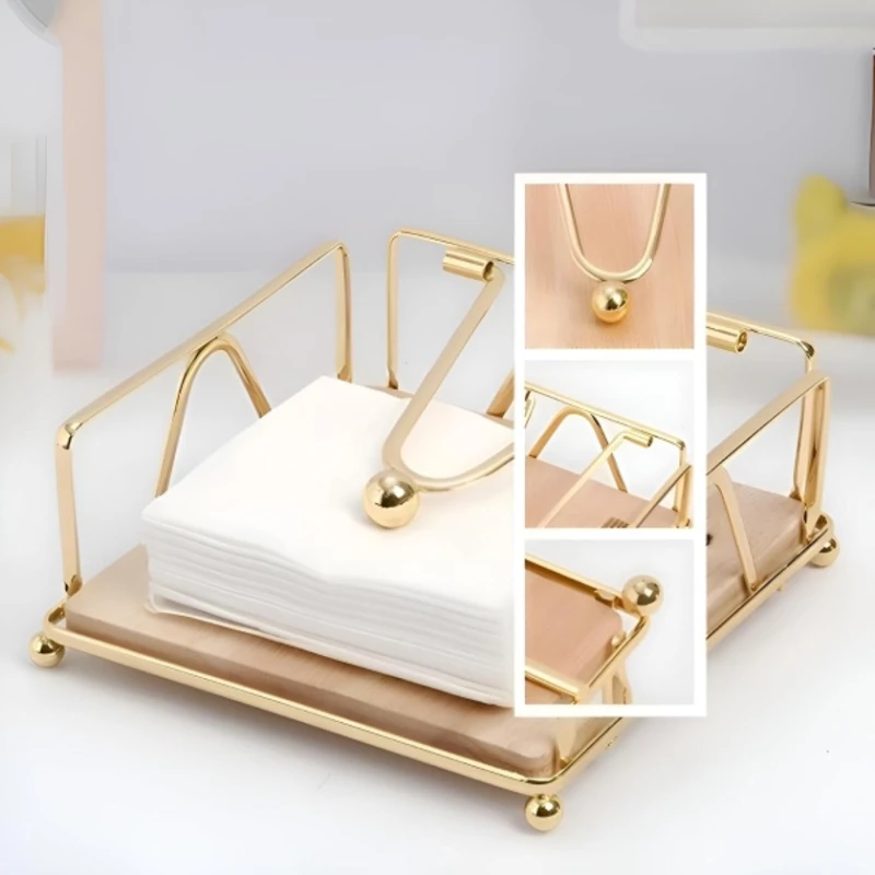 Salfet qabı nh_5zcvb, metal/taxta, qızılı, 17x17x7.5 sm