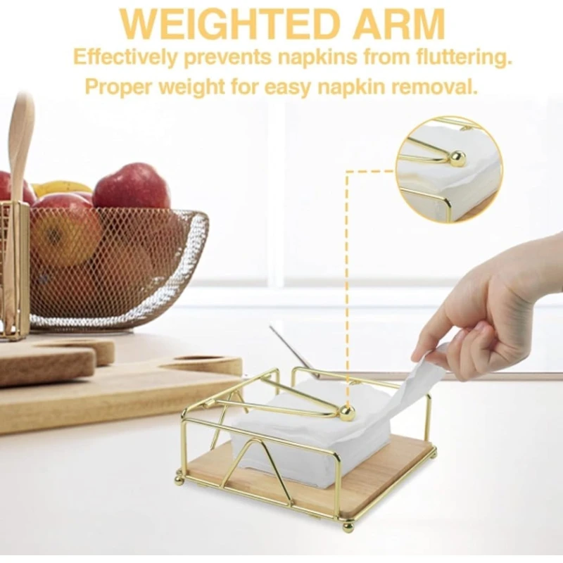 Salfet qabı nh_5zcvb, metal/taxta, qızılı, 17x17x7.5 sm