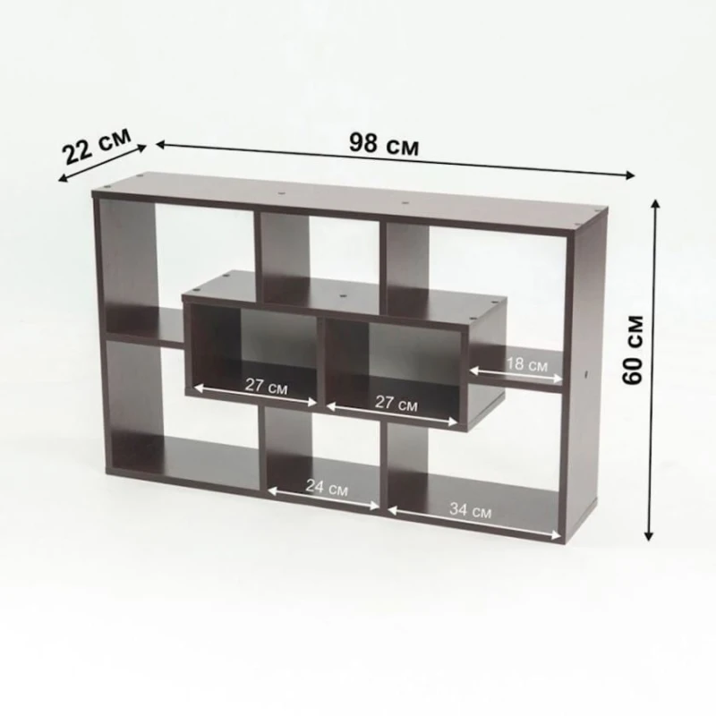 Стеллаж, ЛДСП, 98х60х22 см, с полками, коричневый