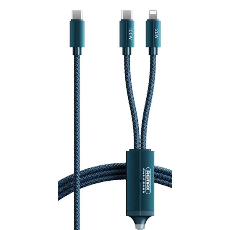Кабель-разветвитель Remax RC-093th 2в1 Type-C(100W)&Lightning(20W), Blue