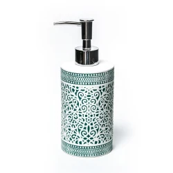 Дозатор для жидкого мыла Hom-me 100341, 8x8x19.5 см, керамика, белый/зеленый