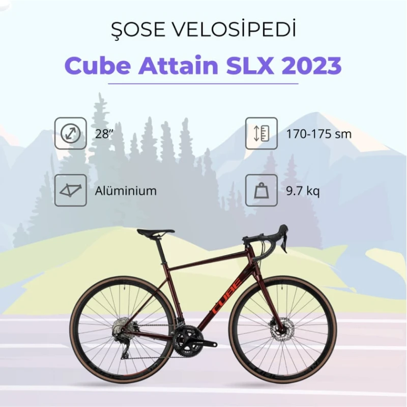 Шоссейный велосипед Cube Attain SLX 2023 676410 размер М, 56 см, бордовый/красный