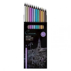 Набор цветных карандашей Невская Палитра «Сонет» Metallic, черное дерево, 12 шт