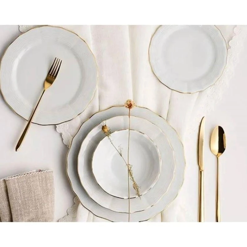 Сервиз обеденный Porland Wavy 04POR033446, 60 предметов, на 12 персон, фарфор, белый