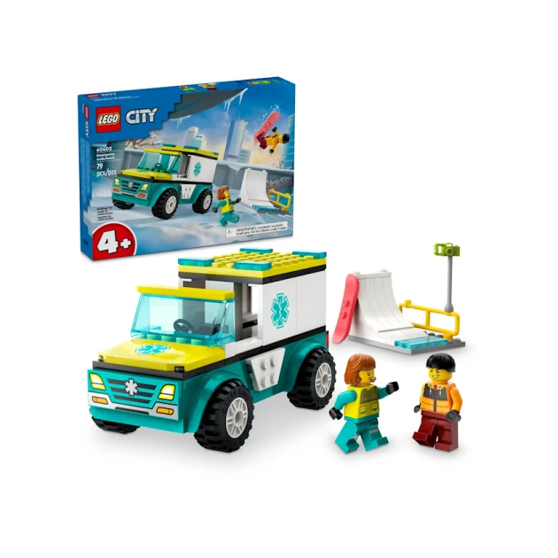Конструктор LEGO City Emergency Ambulance and Snowboarder 60403, 4+ лет, 79 элементов