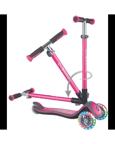 Samokat-kikbord Globber Elite Deluxe Lights, uşaqlar üçün, 3 yaşdan, maksimal çəki 50 kq, mavi çəhrayı