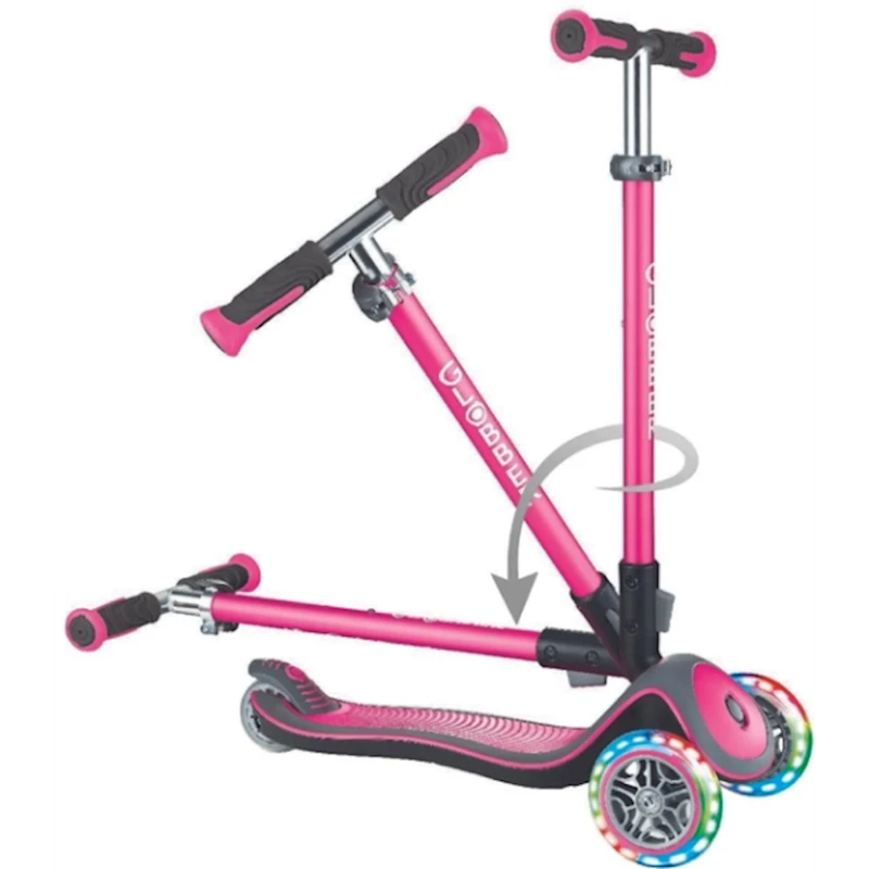 Самокат-кикборд Globber Elite Deluxe Lights, детский, от 3 лет, максимальный вес 50 кг, глубокий розовый