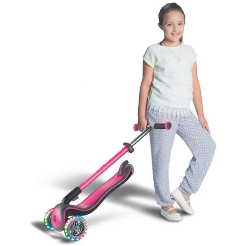 Самокат-кикборд Globber Elite Deluxe Lights, детский, от 3 лет, максимальный вес 50 кг, глубокий розовый