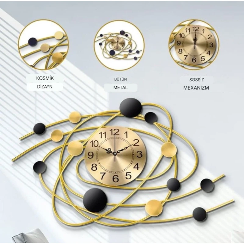 Divar saatı Areon qızılı dekorlu Divar saatı Areon qızılı dekorlu