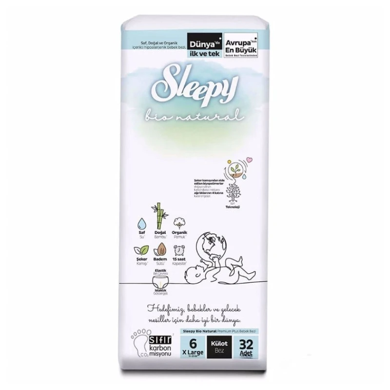 Трусики-подгузники Sleepy Bio Natural 6 XL, 15-25 кг, 32 шт