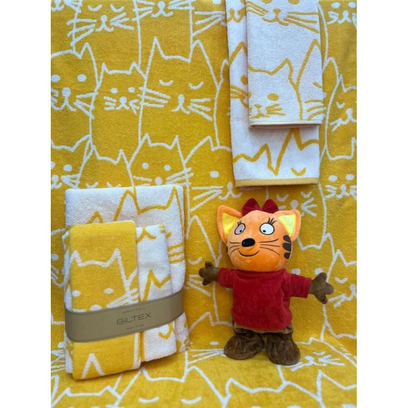 Набор полотенец детские Giltex Kittenz, хлопок, 70x130/50x90/50x30 см, оранжевый, 3 шт Набор полотенец детские Giltex Kittenz, хлопок, 70x130/50x90/50x30 см, оранжевый, 3 шт