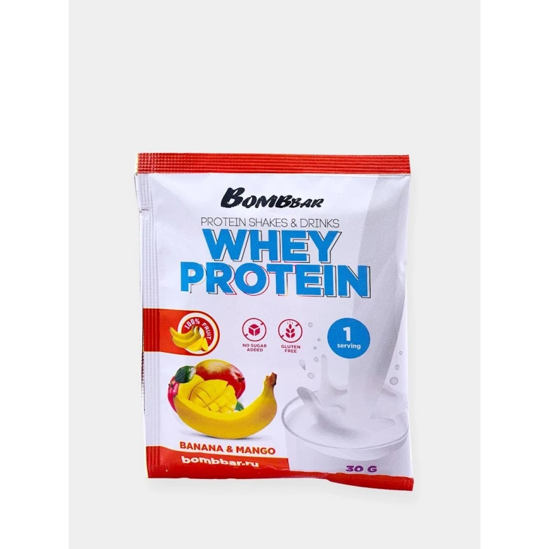 Коктейль протеиновый Bombbar Whey Protein Банан-манго 1 порция, 30 г Коктейль протеиновый Bombbar Whey Protein Банан-манго 1 порция, 30 г