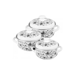 Набор кастрюль Керченская эмаль Николь-1, 3 шт, 2000/3000/4000 мл, сталь, с крышкой, белый/черный