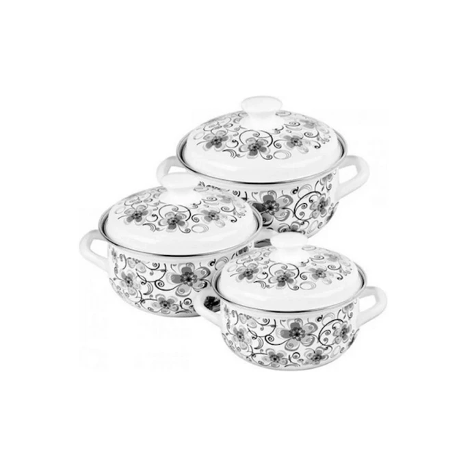 Набор кастрюль Керченская эмаль Николь-1, 3 шт, 2000/3000/4000 мл, сталь, с крышкой, белый/черный Набор кастрюль Керченская эмаль Николь-1, 3 шт, 2000/3000/4000 мл, сталь, с крышкой, белый/черный