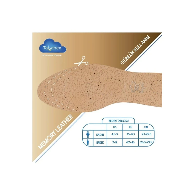 Стельки для обуви Tabanex Memory Leather Comfort, размер 40-46