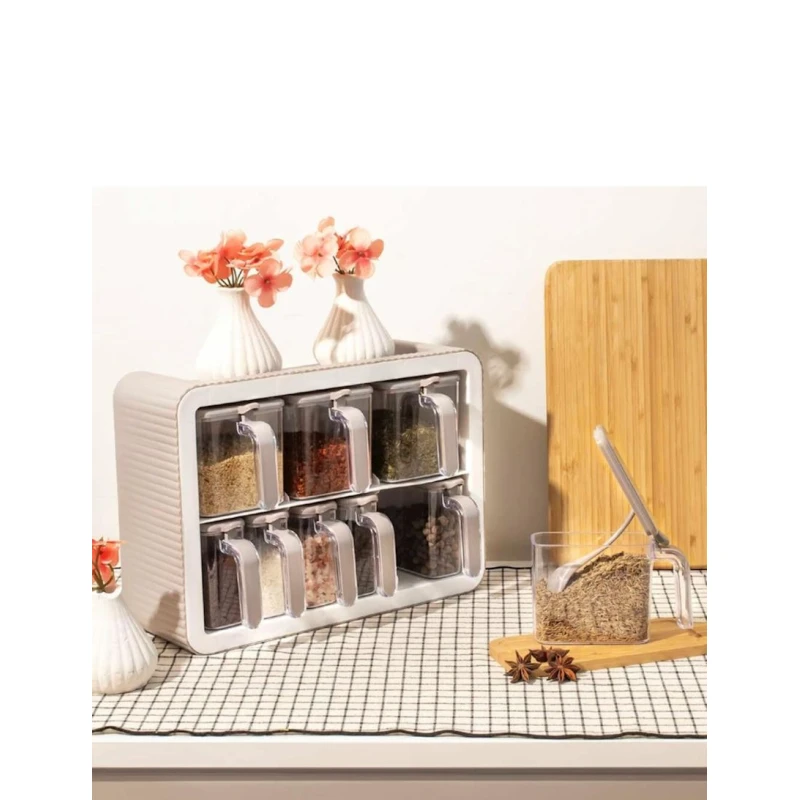 Ədviyyat üçün qab dəsti SS-242CWH, atlıq ilə, 9 ədəd