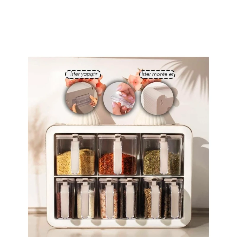 Ədviyyat üçün qab dəsti SS-242CWH, atlıq ilə, 9 ədəd