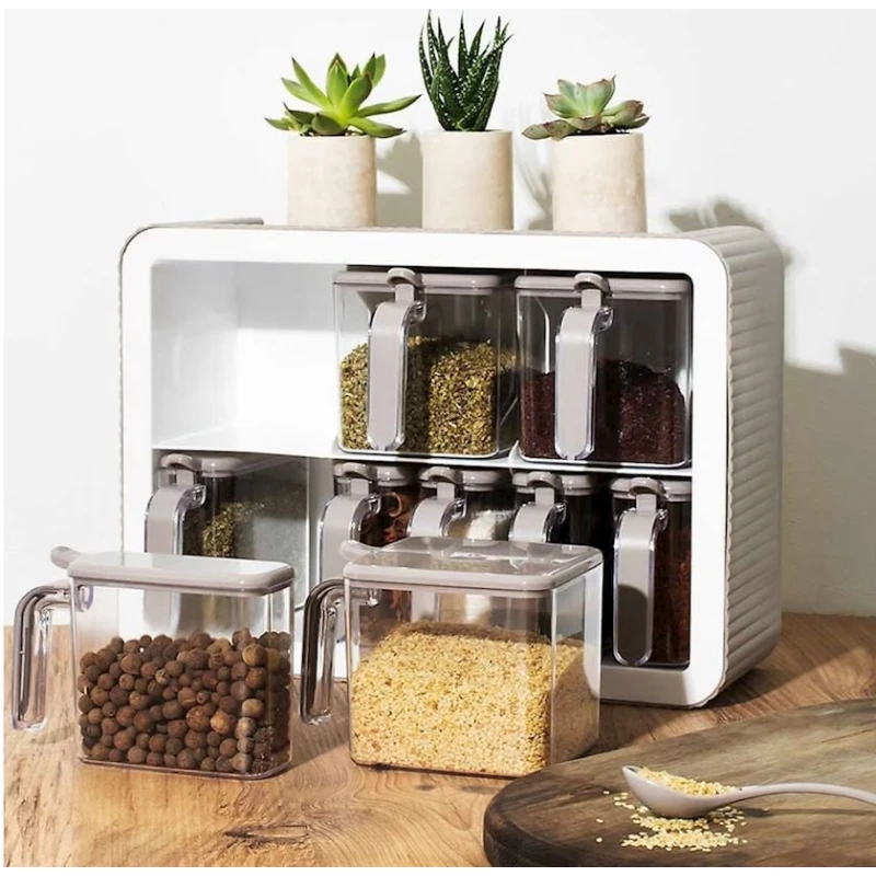 Ədviyyat üçün qab dəsti SS-242CWH, atlıq ilə, 9 ədəd