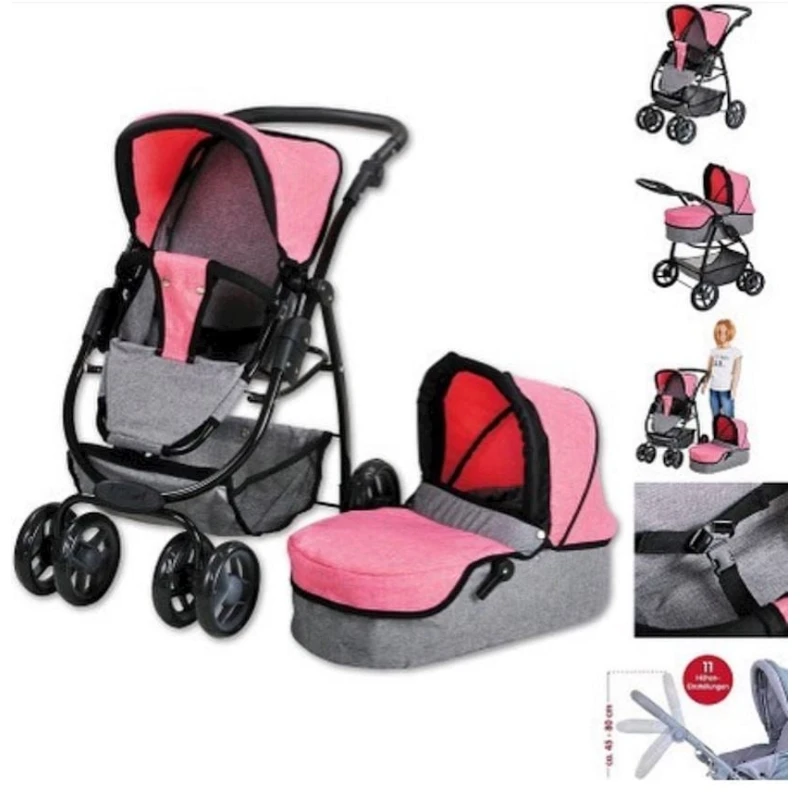 Kuklalar üçün uşaq arabası 2-1-də M5046, çəhrayı Kuklalar üçün uşaq arabası 2-1-də M5046, çəhrayı